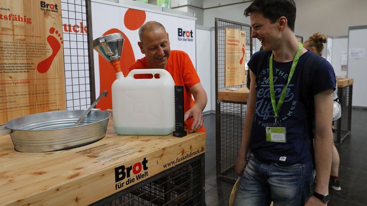 21. Juni 2019. Brot für die welt beim  Deutscher Evangelischer Kirchentag in Dortmund. Foto: Am Stand zum Ökologischen Fußabdruck